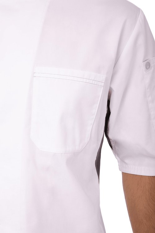 Chef Works Men's Valais V-Series Chef Coat, White W/ Grey Contrast, Large