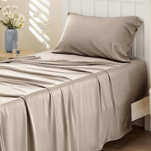 Bedsure Cooling Sheets - Twin XL Bamboo Rayon | Breathable, Soft & Deep Pocket Up to 16" - Simply Taupe