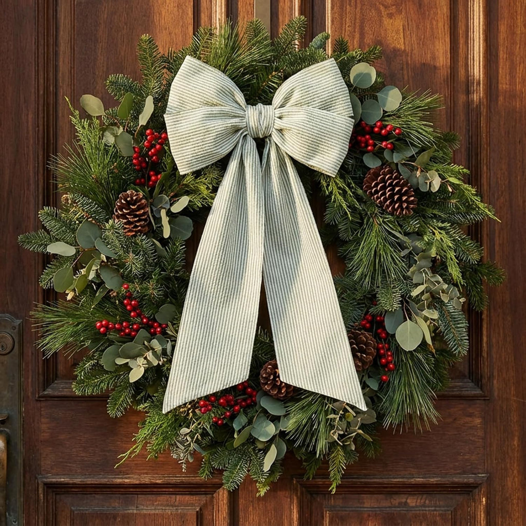 Skiennix Wreath Sash - Holiday Stripes Design | 5.1'' W x 59'' L for Front Door Decor