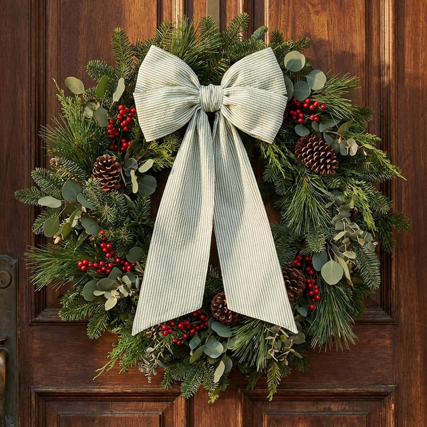 Skiennix Wreath Sash - Holiday Stripes Design | 5.1'' W x 59'' L for Front Door Decor