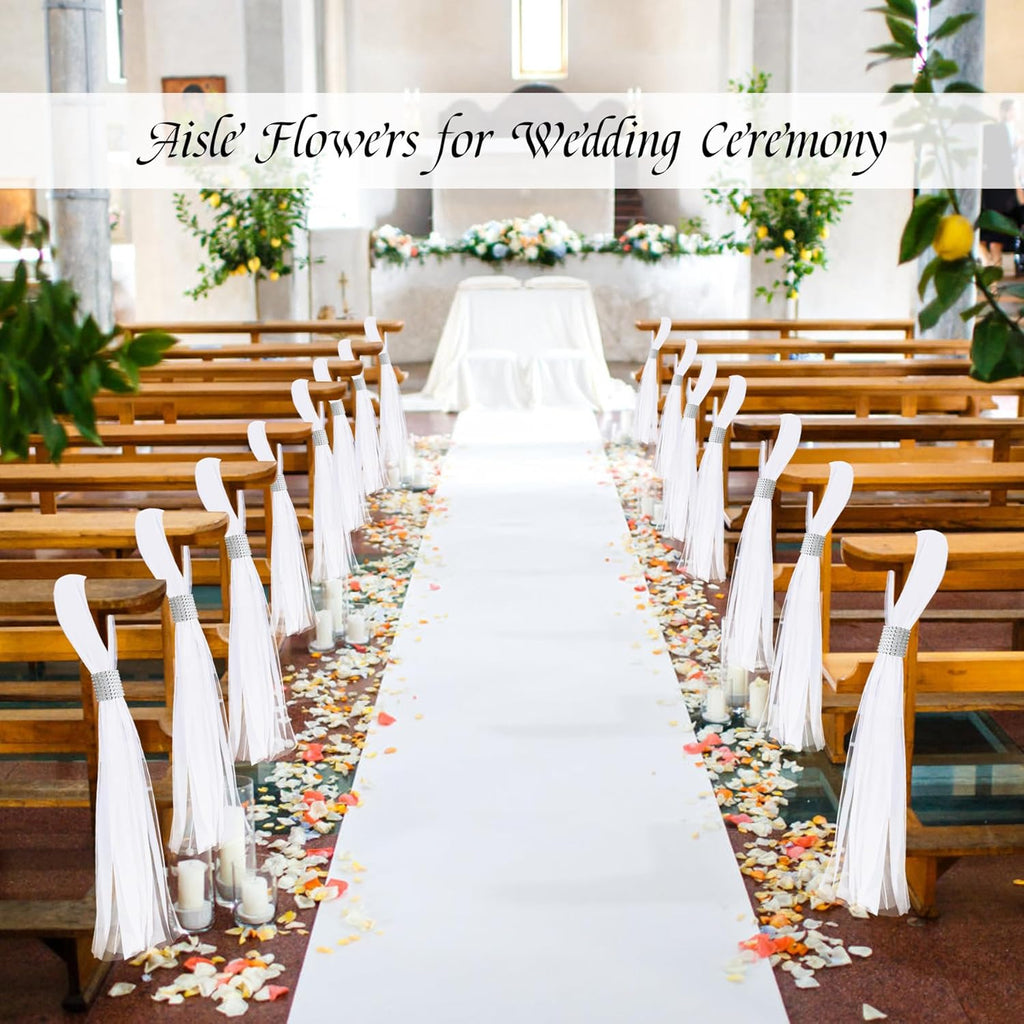 Skiennix 26 Sets Large White Pew Bows - Tulle Wedding Aisle Chair Decorations for Ceremonies