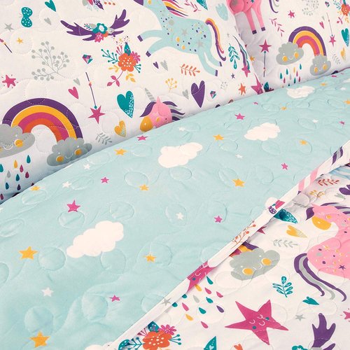 Lush Decor Unicorn Heart 4 Piece Quilt Bedding Set, White/Multi, Twin
