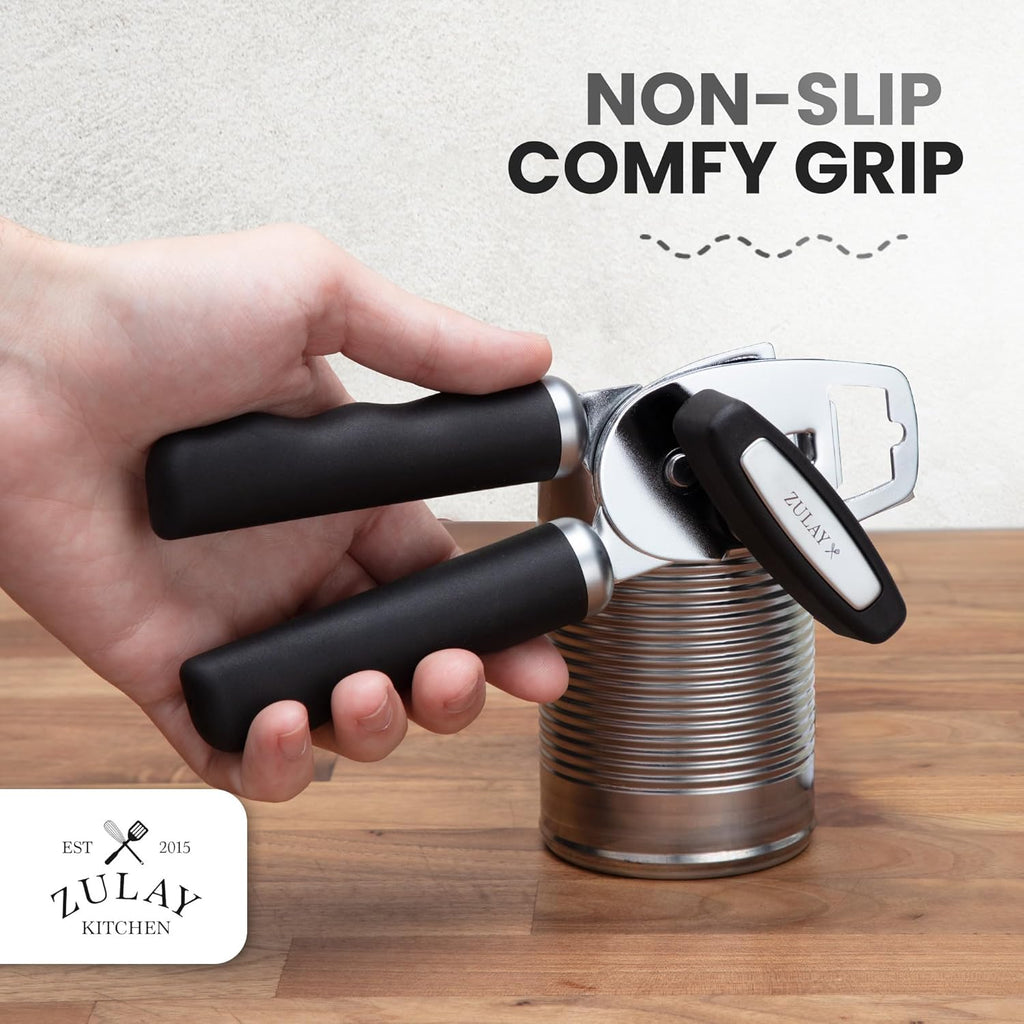 Zulay Kitchen COMFY™ Can Opener - Rust-Proof Stainless Steel with Soft Grip Handles - Black