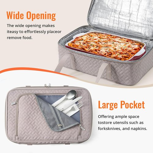 Insulated Casserole Carrier by [Brand Name] - Portable Hot/Cold Food Holder | Fits 9" x 13" Dish (Grey)