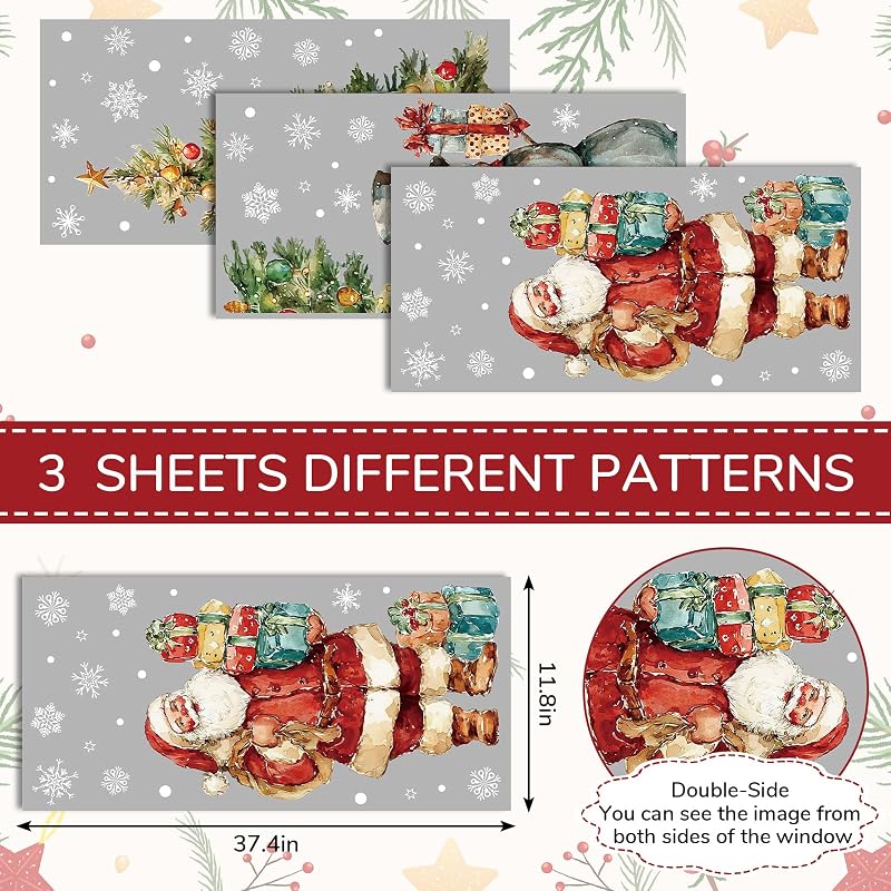 Santa & Snowman Watercolor Window Clings – 3 Sheets Large 15.7 x 31.5 in, Reusable Xmas Window Decals (Variation: Santa and Snowman)