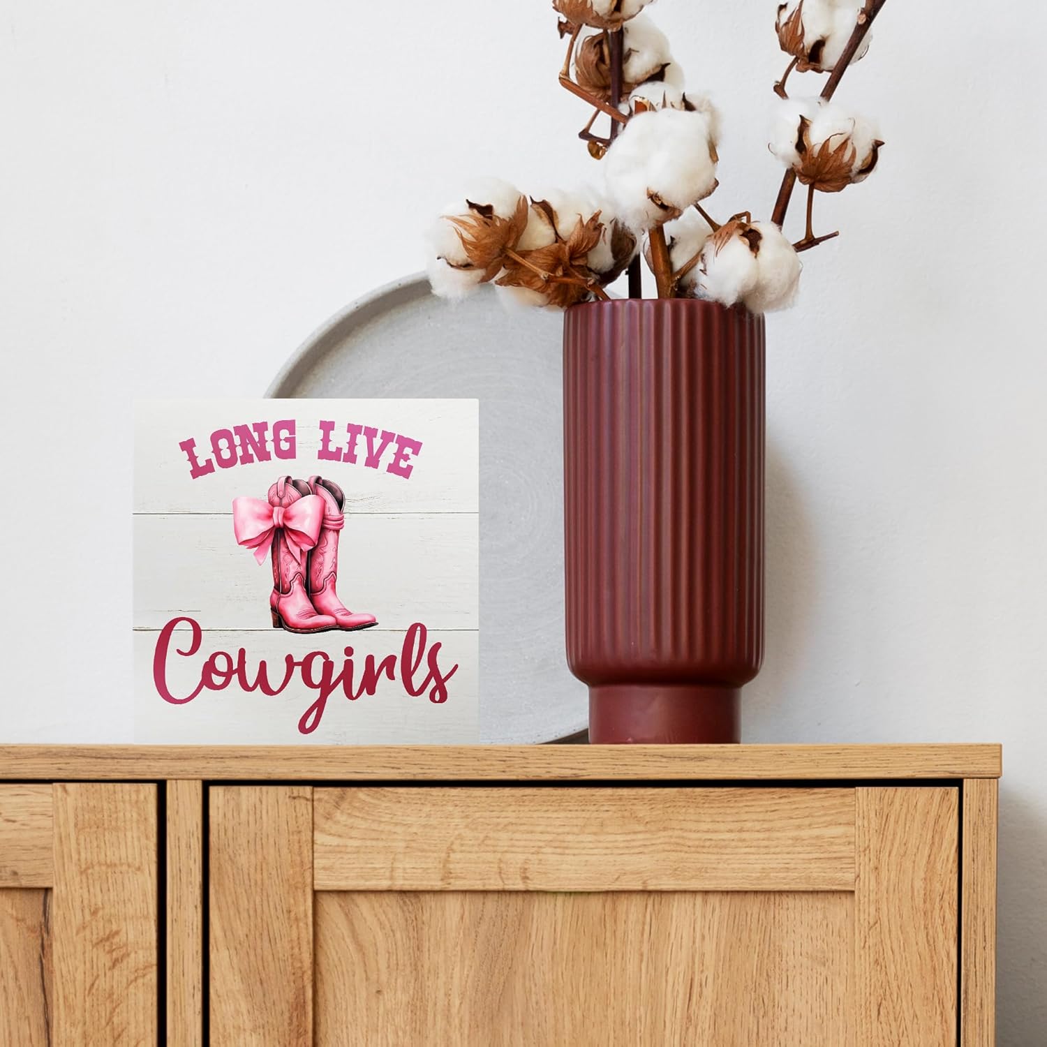 Skiennix Pink Bow Western Cowgirl Decor - Charming Wooden Box Sign for Nursery & Teen Rooms | 5x5 Inches