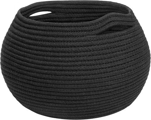 Goodpick Small Rope Storage Basket - Stylish Black Round Basket for Socks, Toys & Towels | 10 x 8.3 Inches