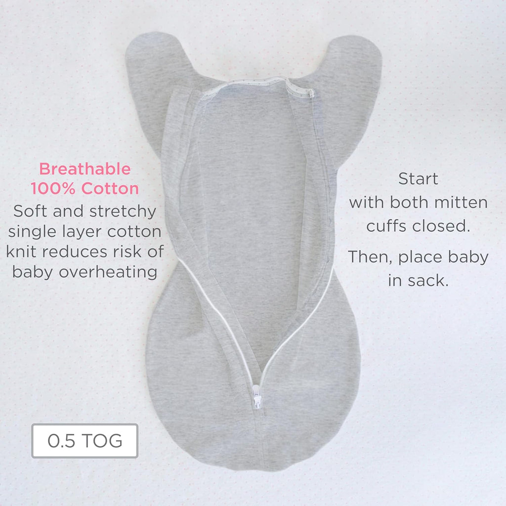 SwaddleDesigns Transitional Swaddle Sack - Arms Up Half-Length Sleeves & Mitten Cuffs | Medium 3-6 Months, 14-21 lb, Heathered Denim