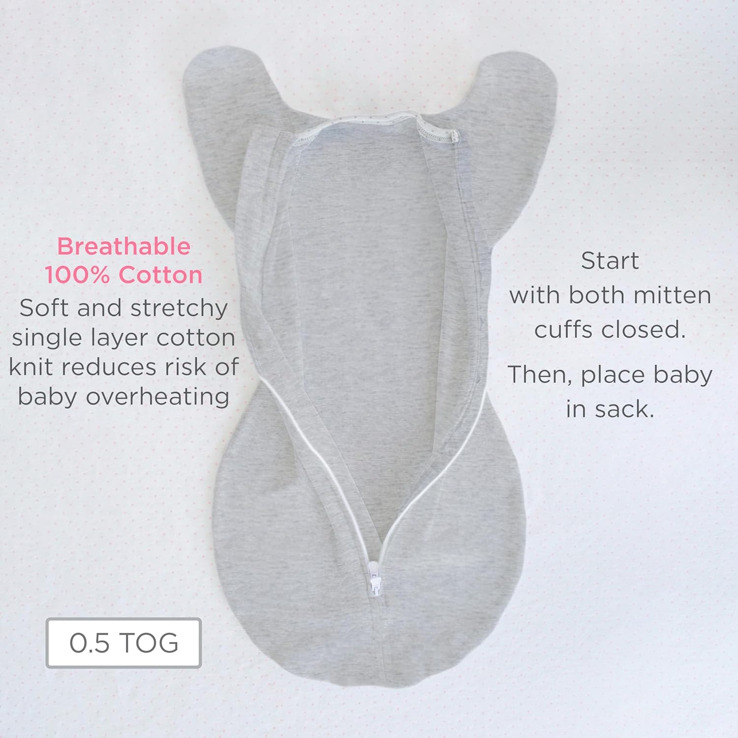 SwaddleDesigns Transitional Swaddle Sack - Arms Up Half-Length Sleeves & Mitten Cuffs | Medium 3-6 Months, 14-21 lb, Heathered Denim