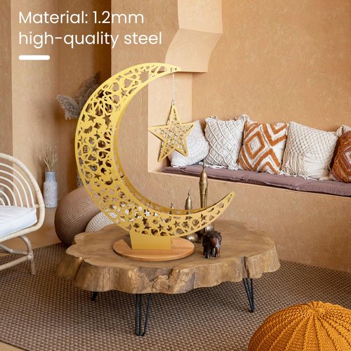 Tantour Ramadan Moon Decor, Gold Ramadan Lamp Eid Decorations for Home, Islamic Decorations for Home, Table, Party (26.4inch)