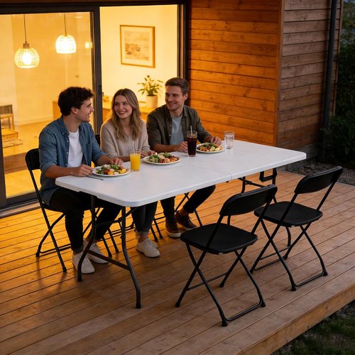 Folding Table 6ft - Heavy Duty Plastic Utility Table with Handle | Portable & Foldable for Events, Picnics, Camping (White)