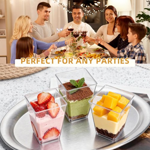 Pryntono 60 Pack 5 oz Plastic Dessert Cups with Lids and Spoons, Clear Mini Dessert Shooter Cups for Pudding, Fruit and Ice Cream
