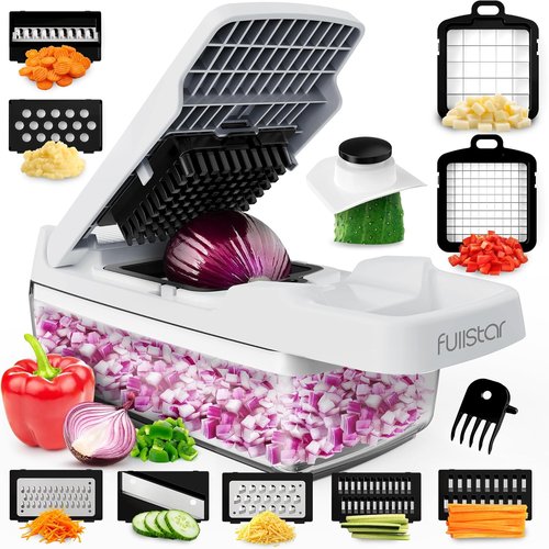 Fullstar Vegetable Chopper & Mandoline Slicer - 9-in-1 Kitchen Food Chopper with Container & Cheese Grater, White