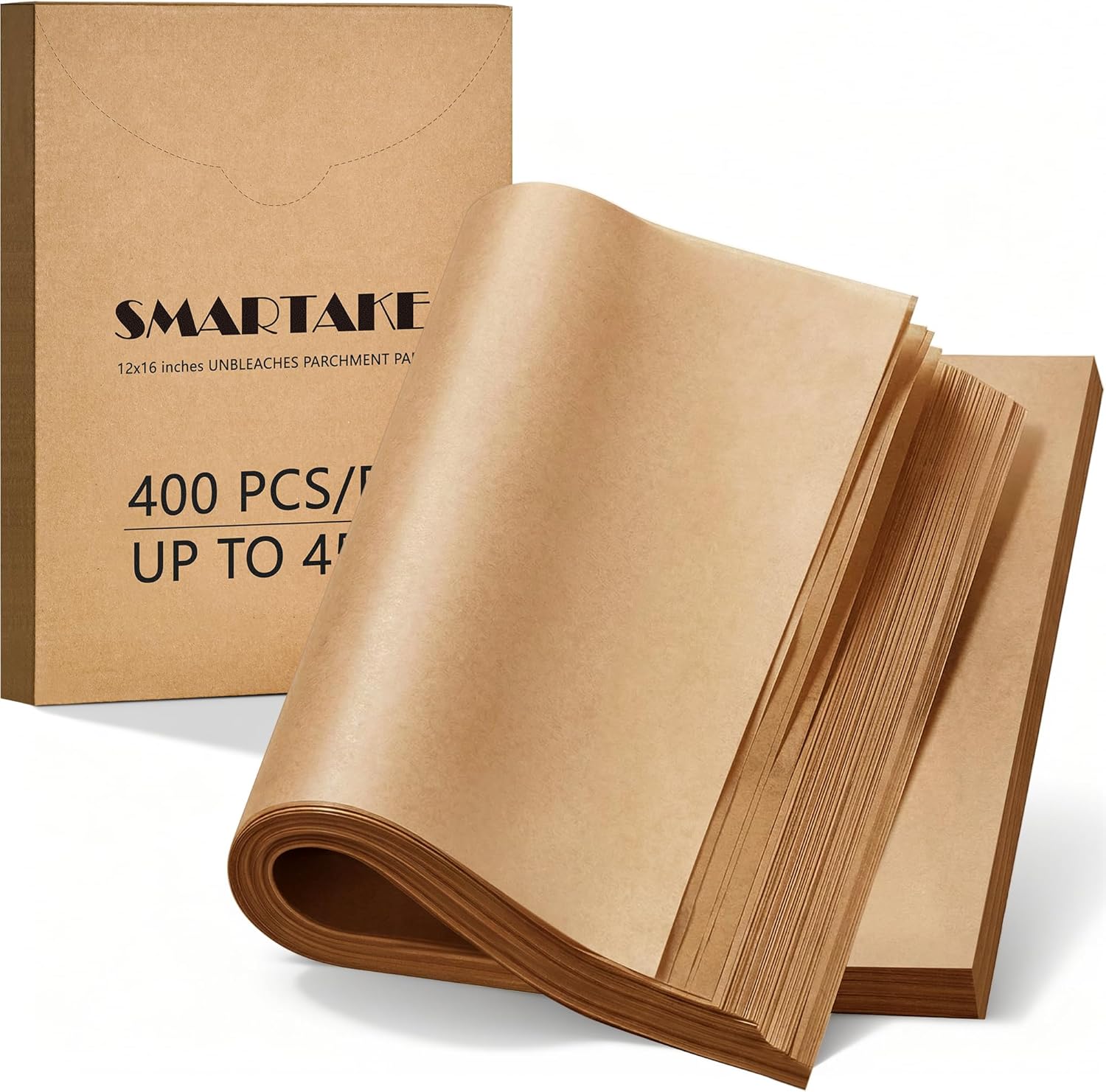 SMARTAKE Parchment Paper Baking Sheets - 400 Pcs Non-Stick Precut 12x16 Inches for Baking, Grilling & More