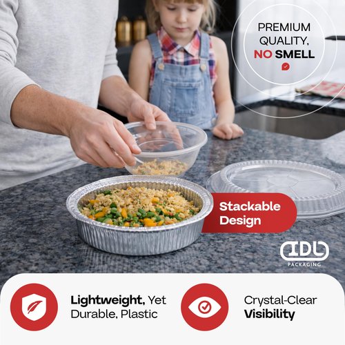 IDL Packaging 9" Round Aluminum Foil Pans (Pack of 100) - 1.75" Deep, Angled Walls - For Roasting, Baking, Cooking, Freezing - Disposable Aluminum Food Containers - Pie & Tart & Leftover