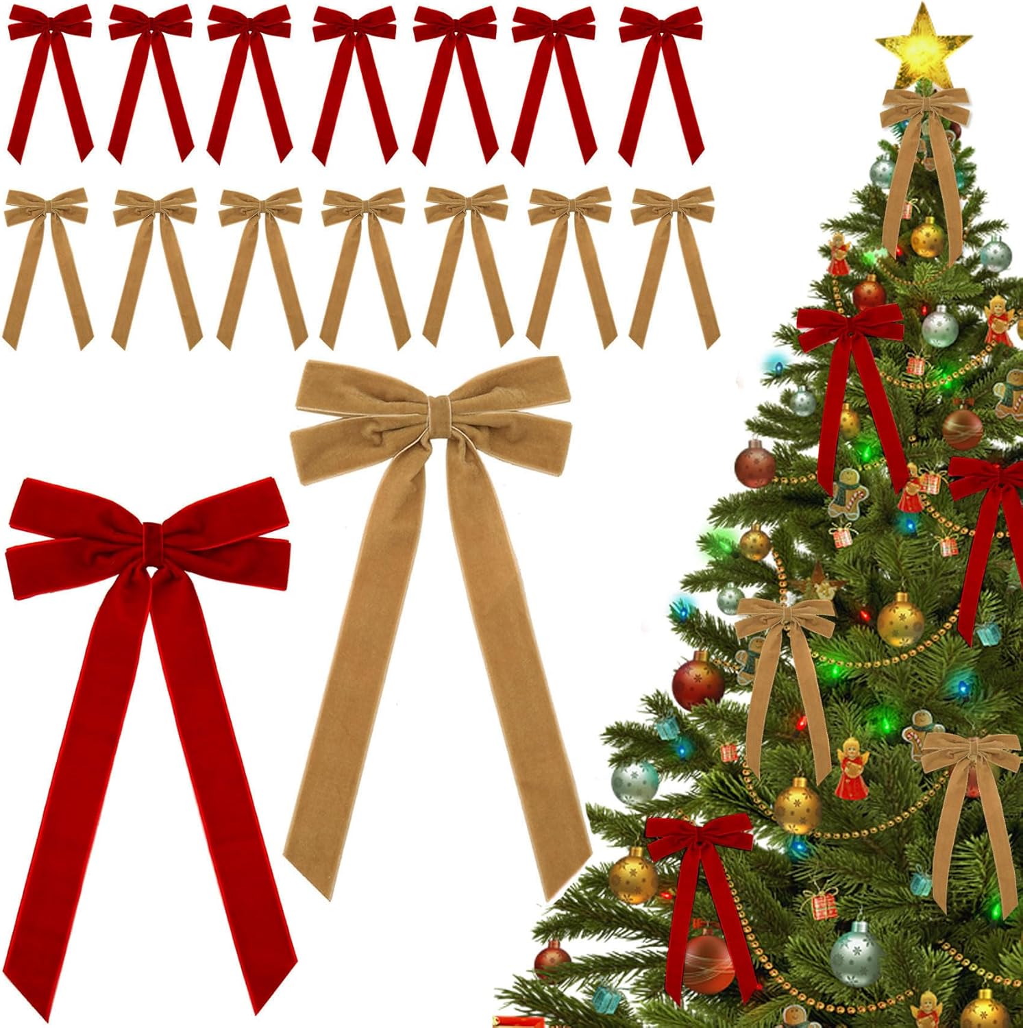 Regine Switzerland Christmas Bows - Vintage Velvet Ribbon Ornaments for DIY Holiday Decor | 16 Pcs (5 x 10 Inch, 1" Width)