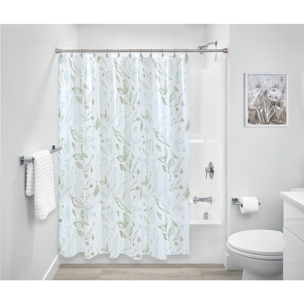 iDesign Leaves PEVA Shower Curtain– Water Resistant Bathroom Shower Curtain - 12 Rust Resistant Metal Grommets for Shower/Tub – Perfect for Master/Guest Bathroom - 72" x 72" – Blue Green/Frost
