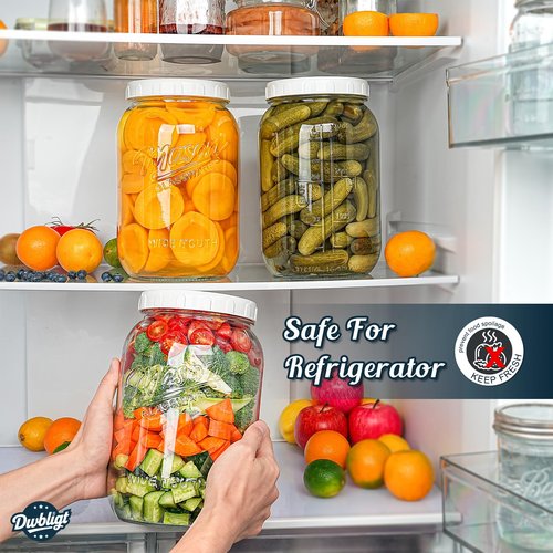 Dwbligt 2 Pack Wide Mouth Mason Jars with Airtight Lid and Silicone Ring - 1 Gallon Large Glass Containers for Food Storage like Flour Sugar, Sun Tea, Kombucha, Refrigerator Safe Fermentation Jar