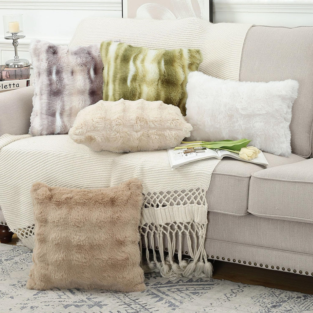 MADIZZ Pack of 2 Thick Plush Faux Wool Throw Pillow Covers Soft Boho Throw Pillows Luxurious Cushion Covers for Couch Sofa Bedroom Living Room Home Decor 18x18 Inch Grey Taupe