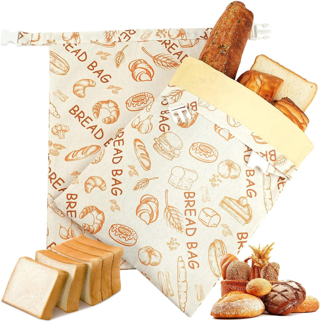 Skiennix Reusable Beeswax Bread Bags - Eco-Friendly Food Storage for Sourdough | 2 Pack, Large Capacity