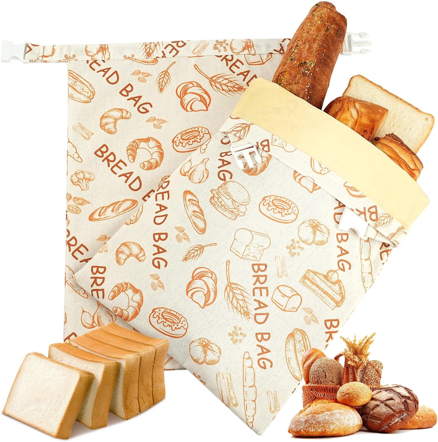 Skiennix Reusable Beeswax Bread Bags - Eco-Friendly Food Storage for Sourdough | 2 Pack, Large Capacity
