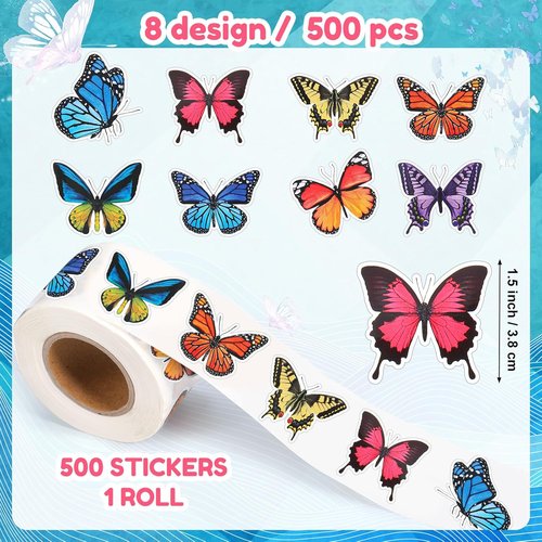 Feifeiya Butterfly Stickers - 500 Pcs Colorful Self-Adhesive Gift Labels | 1.5 Inch for Scrapbooking