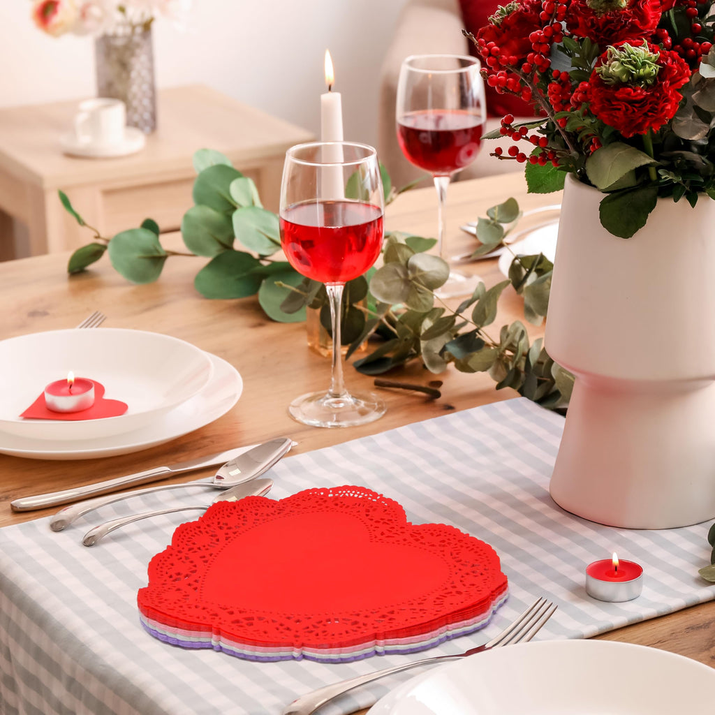 Gift Boutique 10 Inch Heart Doilies, 100 Count Large Valentine Paper Doily Set in Red Pink White & Purple for Table Décor and Crafts