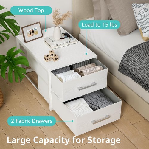 BOLUO Stackable Storage Drawers - Narrow Closet Organizers | Modern White 2-Drawer Dresser (2-Pack)
