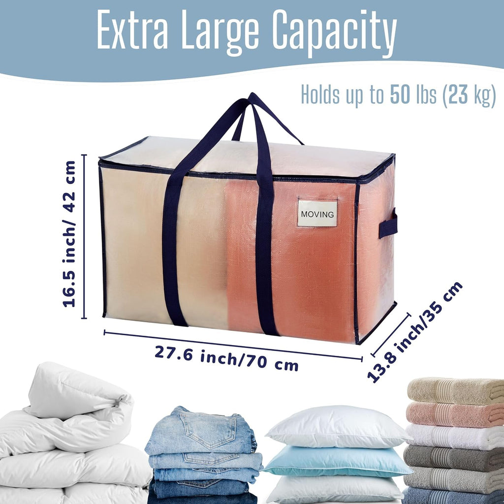 VENO Heavy Duty Moving Bags - Extra Large Storage Solution with Reinforced Handles & Strong Zippers | 2 Pack, Foldable & Reusable