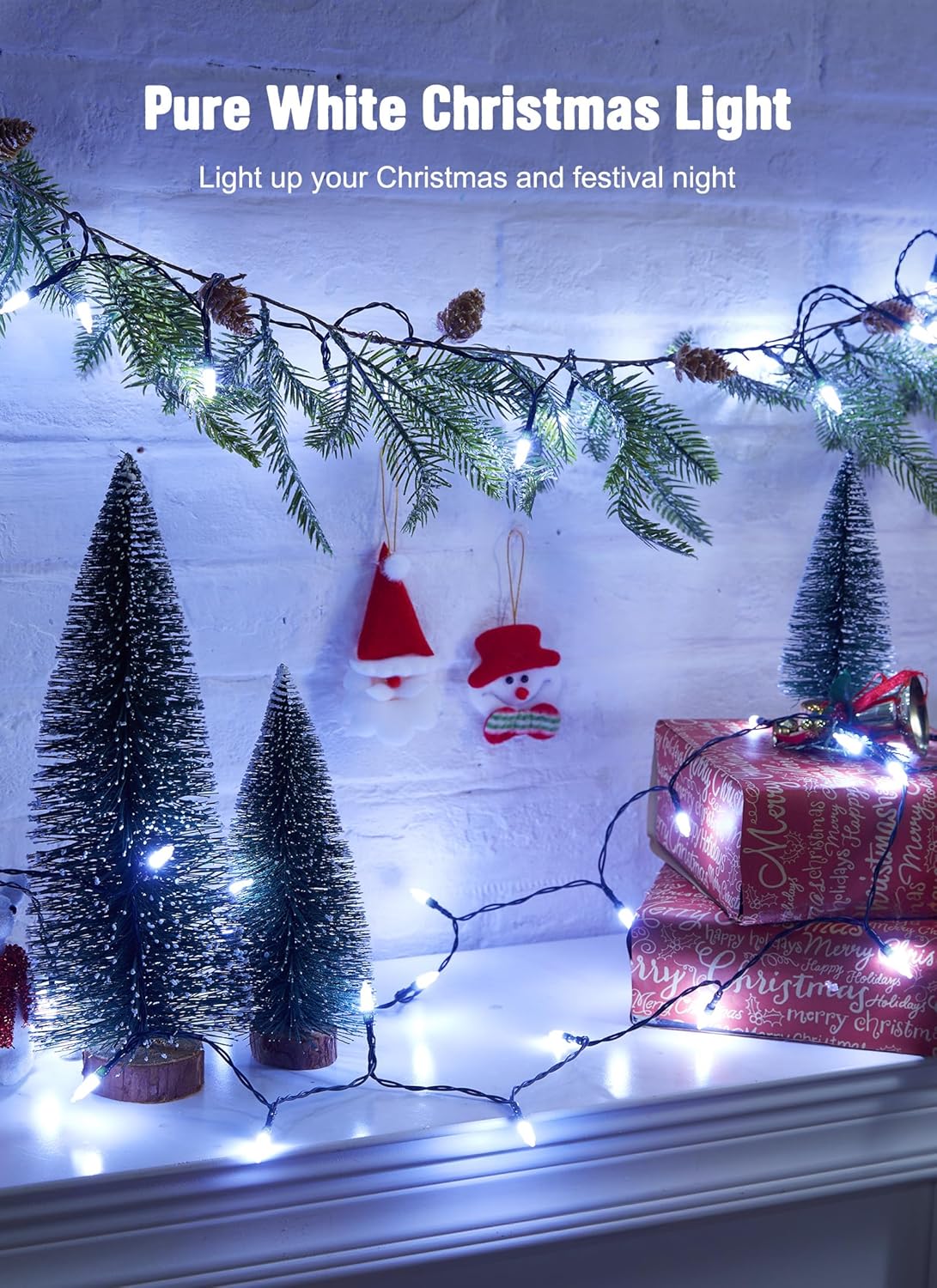 Skiennix Battery Operated Christmas String Lights - 8ft 20 LED Mini Lights with Timer | Pure White for Indoor & Outdoor Holiday Decor