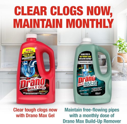 Drano Max Gel Drain Clog Remover - Fast-Acting Solution for Hair, Grease & Food Blockages | 80 Oz