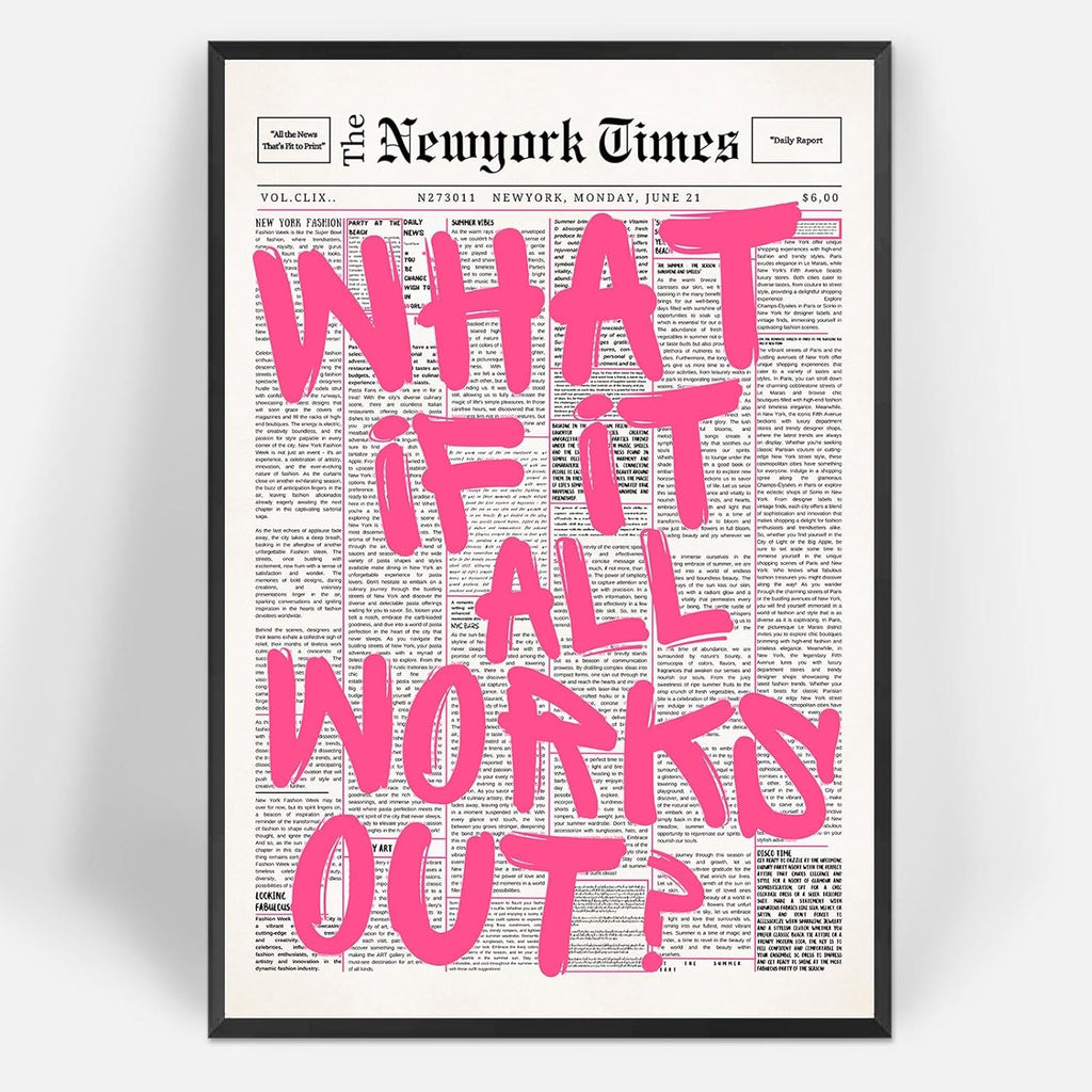 Skiennix Wall Art - Inspirational "What If It All Works Out" Canvas Print | Black & White 16x24in Framed Decor