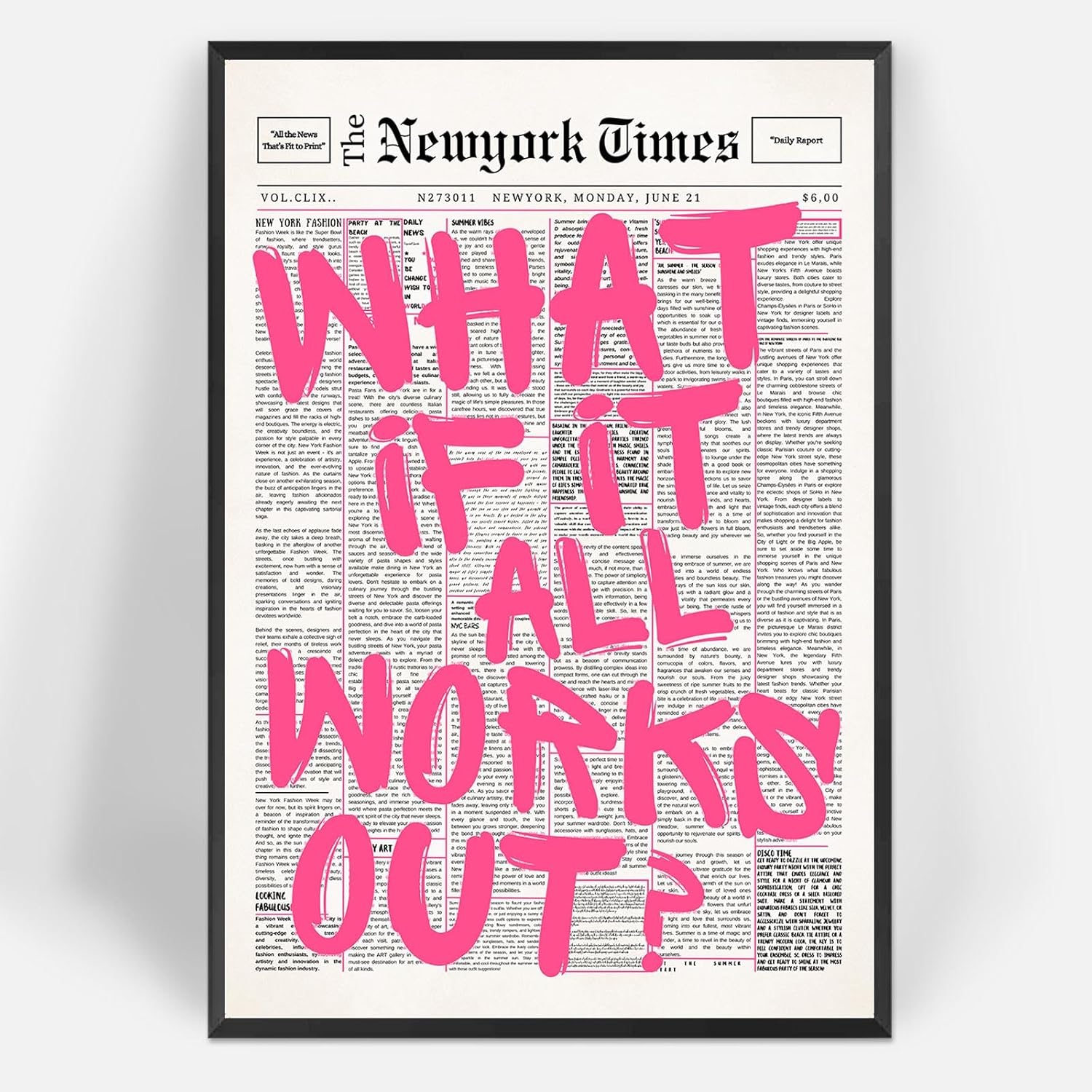 Skiennix Wall Art - Inspirational "What If It All Works Out" Canvas Print | Black & White 16x24in Framed Decor