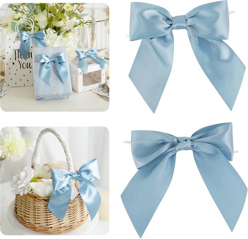 AIMUDI Satin Bows - Dusty Blue Premade Ribbon Bows for Gift Wrapping & Decorations | 5.5" | 24 PCs