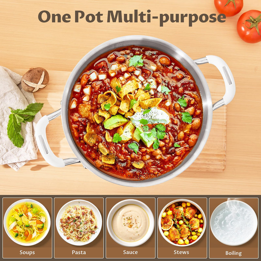 10 Quart Nonstick Stock Pot with Lid, BEZIA Fully-Clad 3-Ply Stainless Steel Pots, Induction Soup Pot with Lid, Kitchen Cooking Pots with Silicone Handle, for All Cooktops, Free of PTFE/PFOA/PFOS