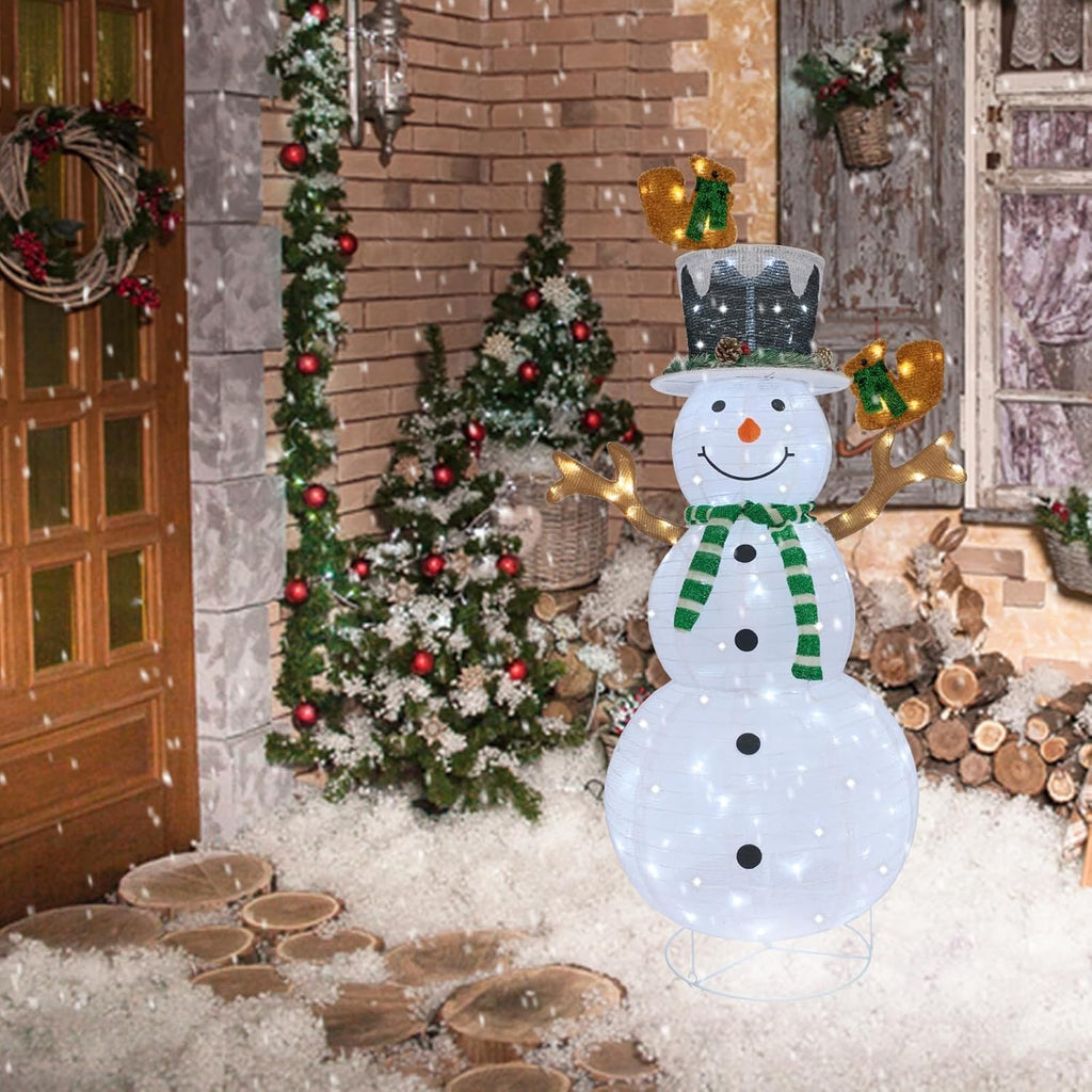 Skiennix Lighted Snowman Outdoor Christmas Decoration - Prelit 120 LED Lights, Collapsible Design | Green
