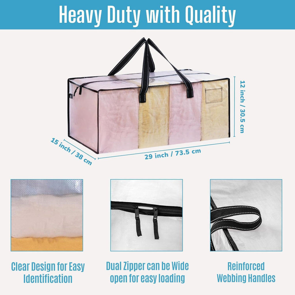 VENO Heavy Duty Moving Bags - Clear Christmas Storage Bins with Lids | 2 Pack for Clothes & Blankets