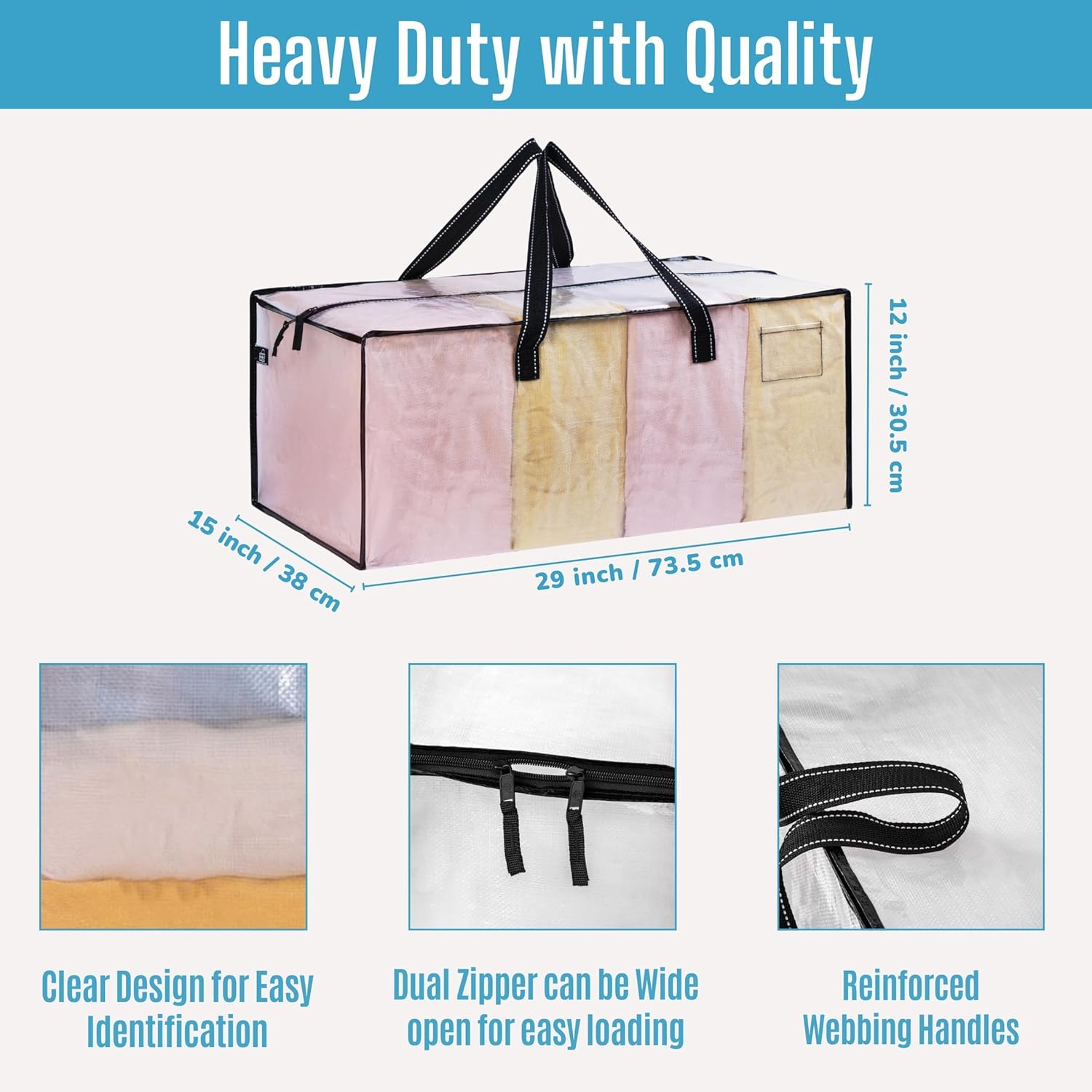 VENO Heavy Duty Moving Bags - Clear Christmas Storage Bins with Lids | 2 Pack for Clothes & Blankets