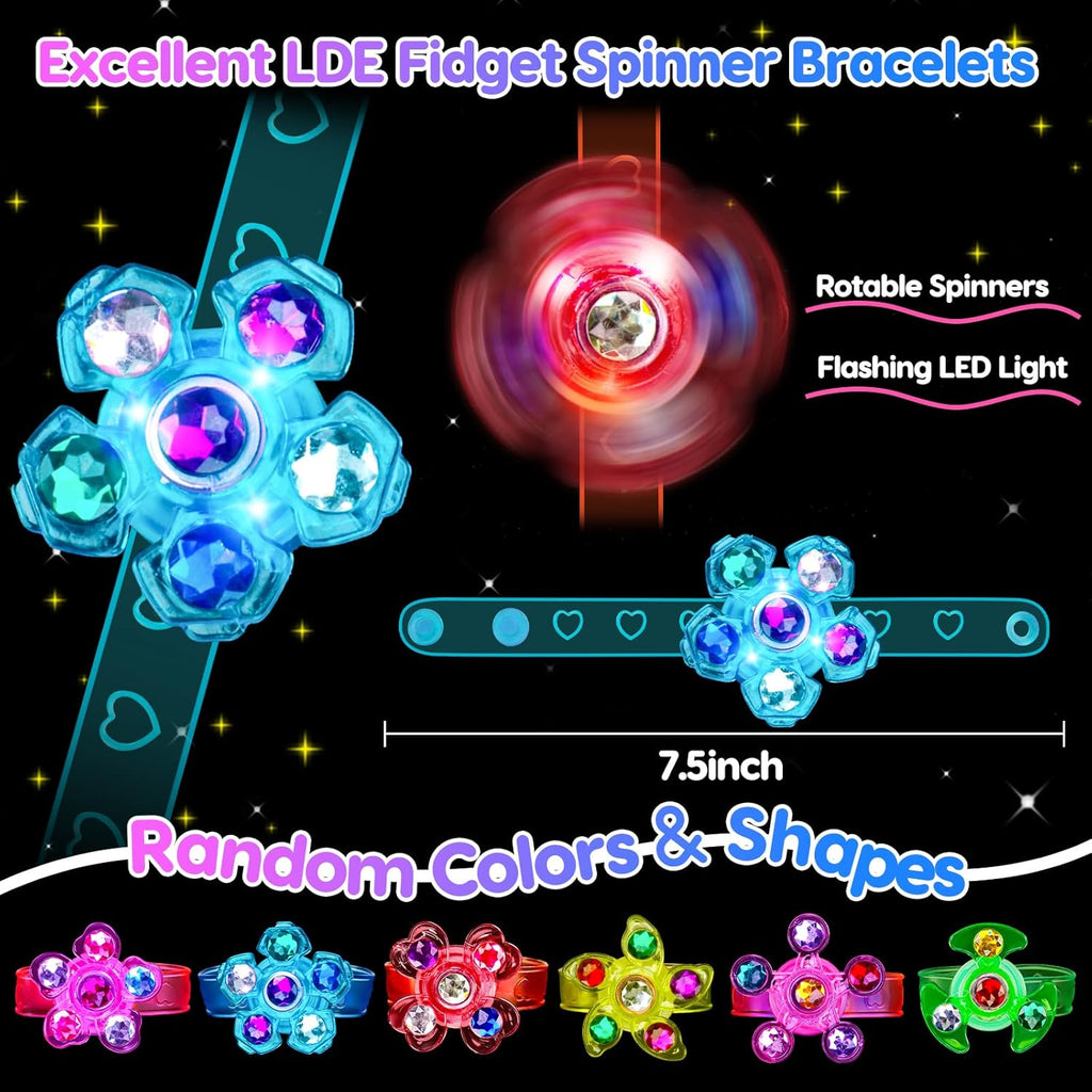 Skiennix 24PCS Light Up Fidget Spinner Bracelets - Glow Party Favors for Kids Ages 4-12