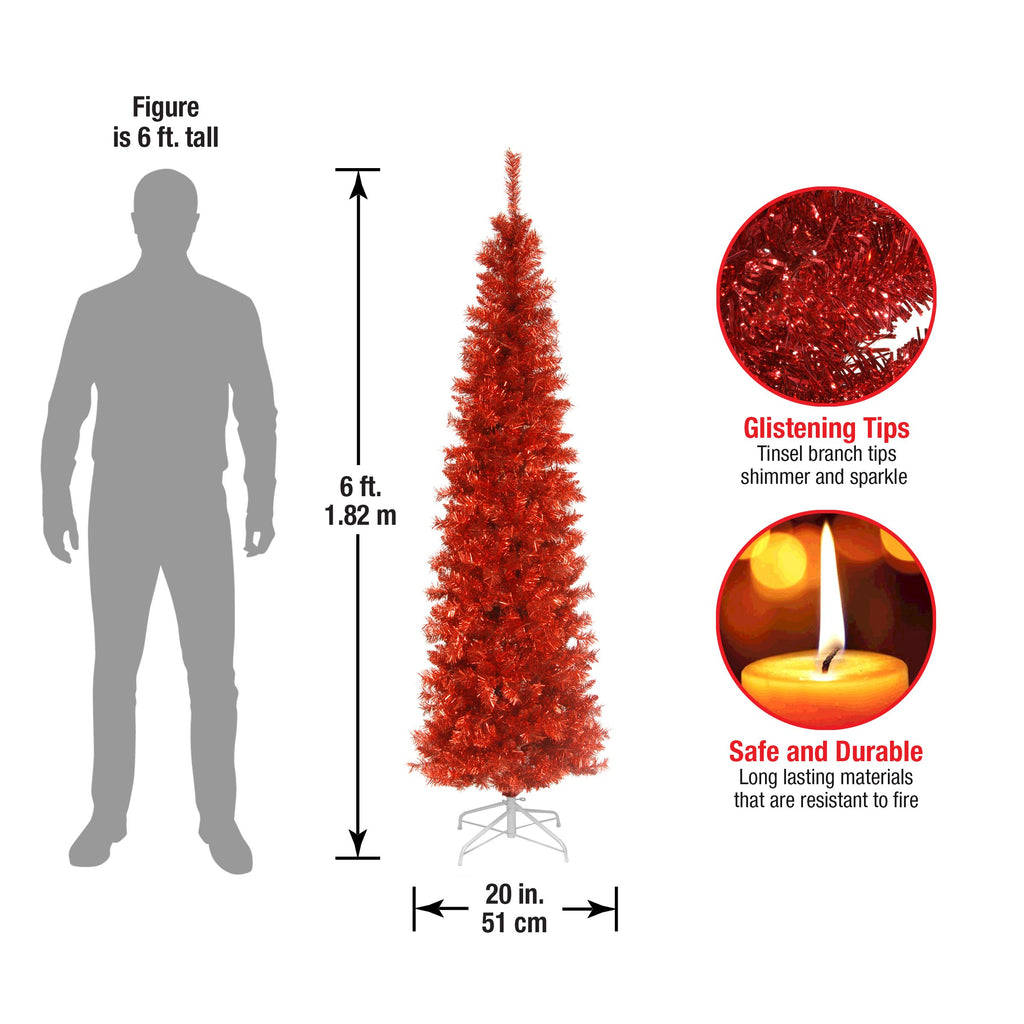 National Tree Company Artificial Christmas Tree, Red Tinsel, Includes Stand, 6 feet