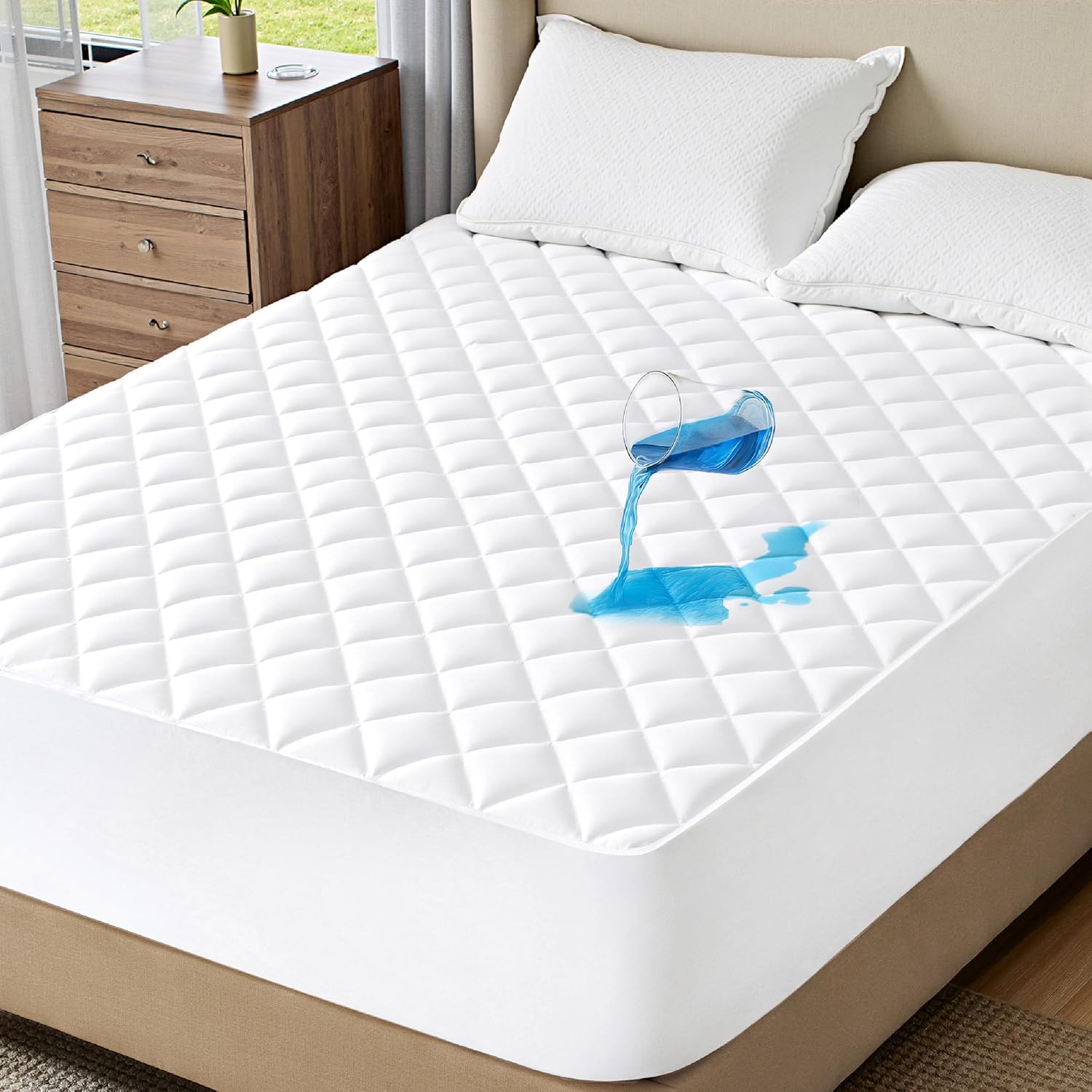 Bedsure Queen Mattress Protector - Quilted Waterproof & Soft Breathable Bed Cover | Deep Pocket Up to 22 Inches - White