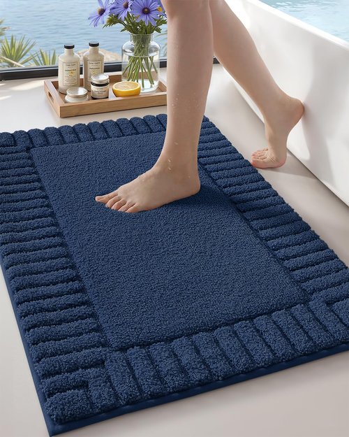 Color&Geometry Large Bath Rugs - Non-Slip, Washable, Absorbent Navy Blue Mats | 24"x36" for Bathroom & Shower