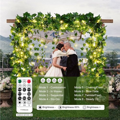 HXWEIYE Artificial Ivy Greenery Garland - 12 Pack with 200 LED Fairy String Lights | Perfect for Wedding & Garden Decor