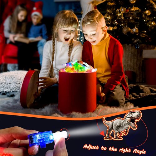 24PCS Jurassic Dinosaur Party Favors-LED Finger Lights：Glow-in-the-Dark Light-Up Toys Bulk for Kids,Jungle Dino Theme Birthday Party Decorations Supplies, Party Goodie Bags, Classroom Prizes Gifts