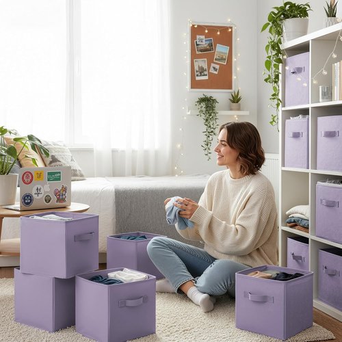 GRANNY SAYS Cube Storage Bins - 11-Inch Fabric Organizers in Lavender Purple | 8-Pack Collapsible Design