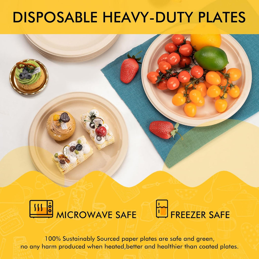 RACETOP Compostable Paper Plates - 10 Inch Heavy Duty Biodegradable Plates | 150 Pack, Unbleached Brown
