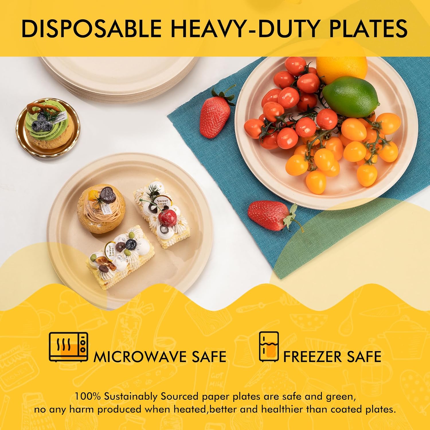 RACETOP Compostable Paper Plates - 10 Inch Heavy Duty Biodegradable Plates | 150 Pack, Unbleached Brown