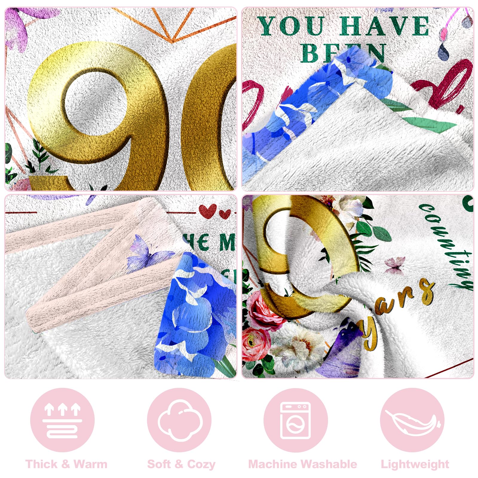 90th Birthday Gifts for Women, 90 Year Old Birthday Gifts for Women, Best Gift for 90 Year Old Woman Throw Blanket 50"x60", 1936 Bday Gift Ideas for Woman, Happy 90th Bday Decorations for Female