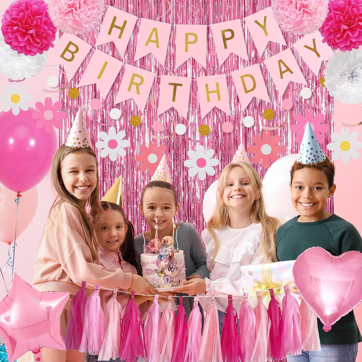 Regine Switzerland Pink Happy Birthday Party Decorations Kit - Banners, Balloons & Cake Topper