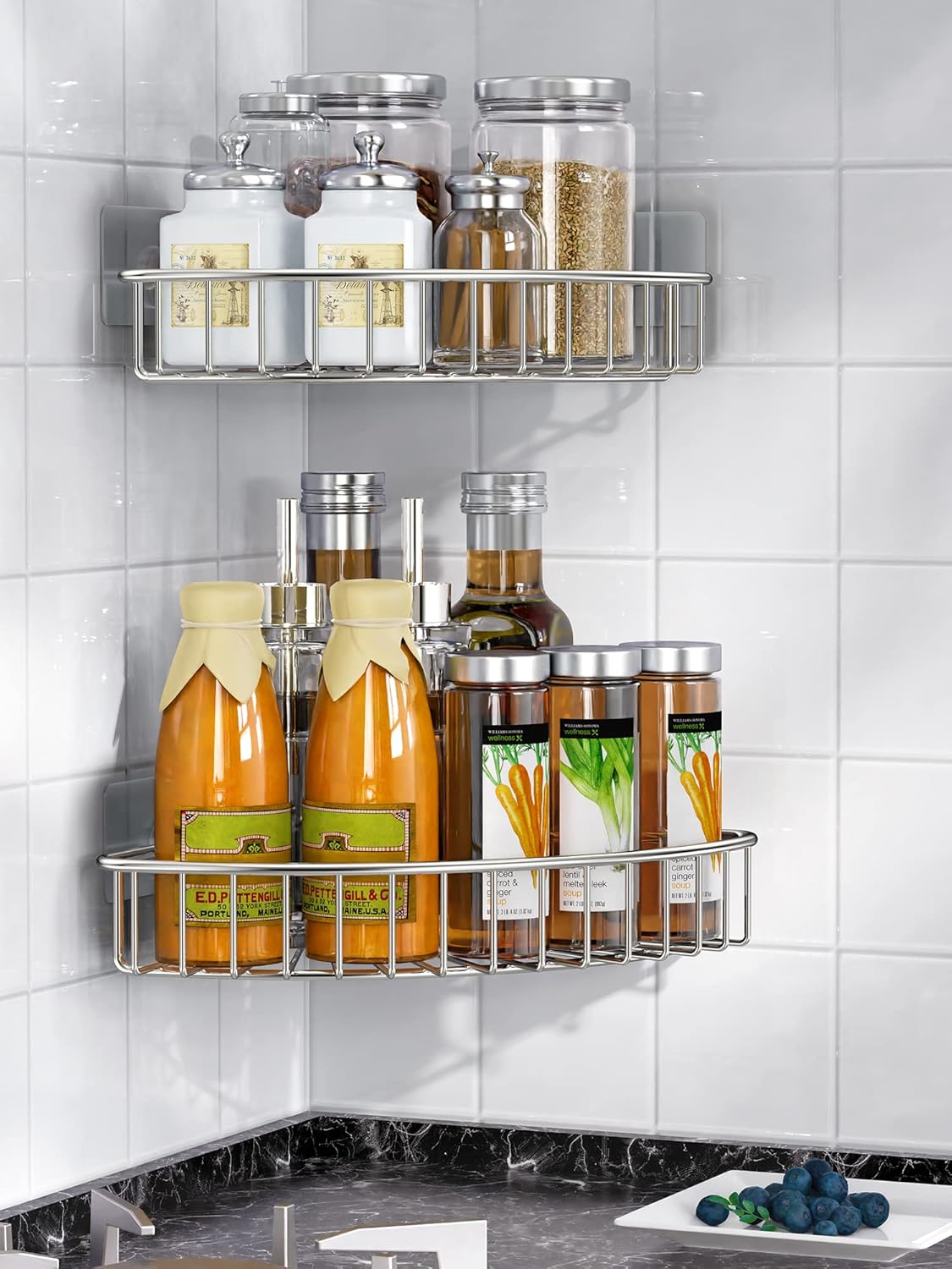 SMARTAKE Corner Shower Caddy - Wall Mounted SUS304 Stainless Steel Storage Organizer | 2-Pack (Silver)